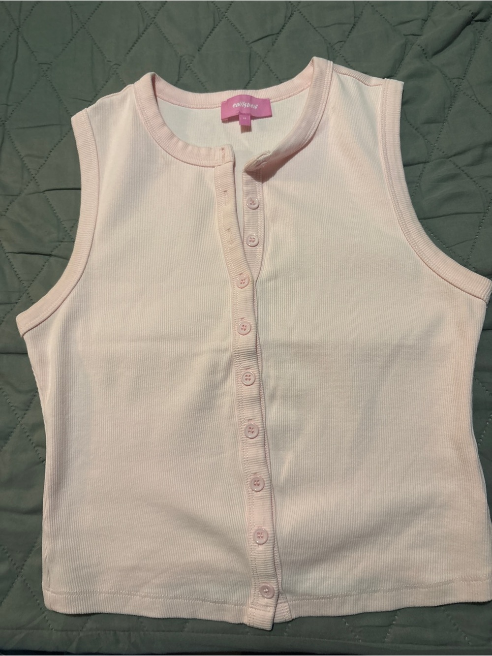 Edikted Pale Pink Ribbed Button-Front Tank Top